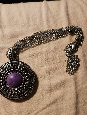 Silver-tone Purple Stone Pendant Necklace - Women Jewelry